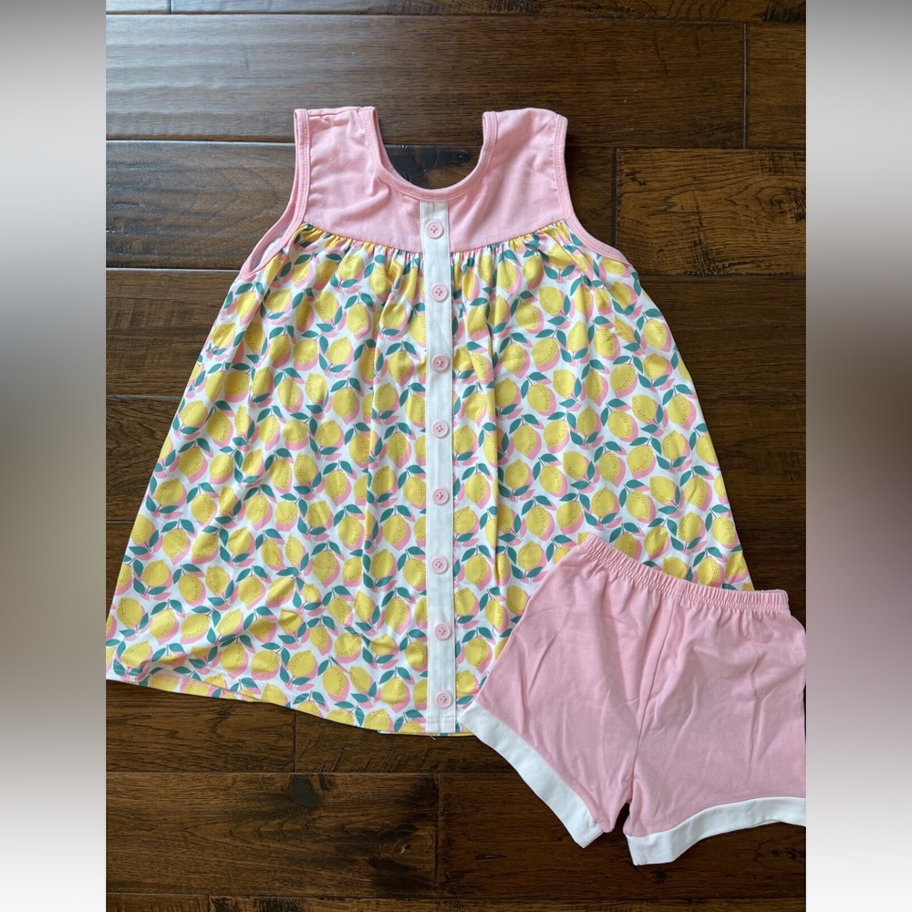 Girls 7-8 Mini Boho pink with lemons tunic set